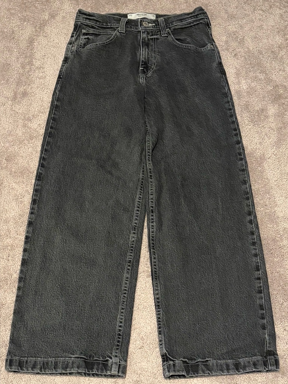 Hollister Men’s Super Baggy Streetwear Skater Wide-Leg Black Denim Jeans 28x30
